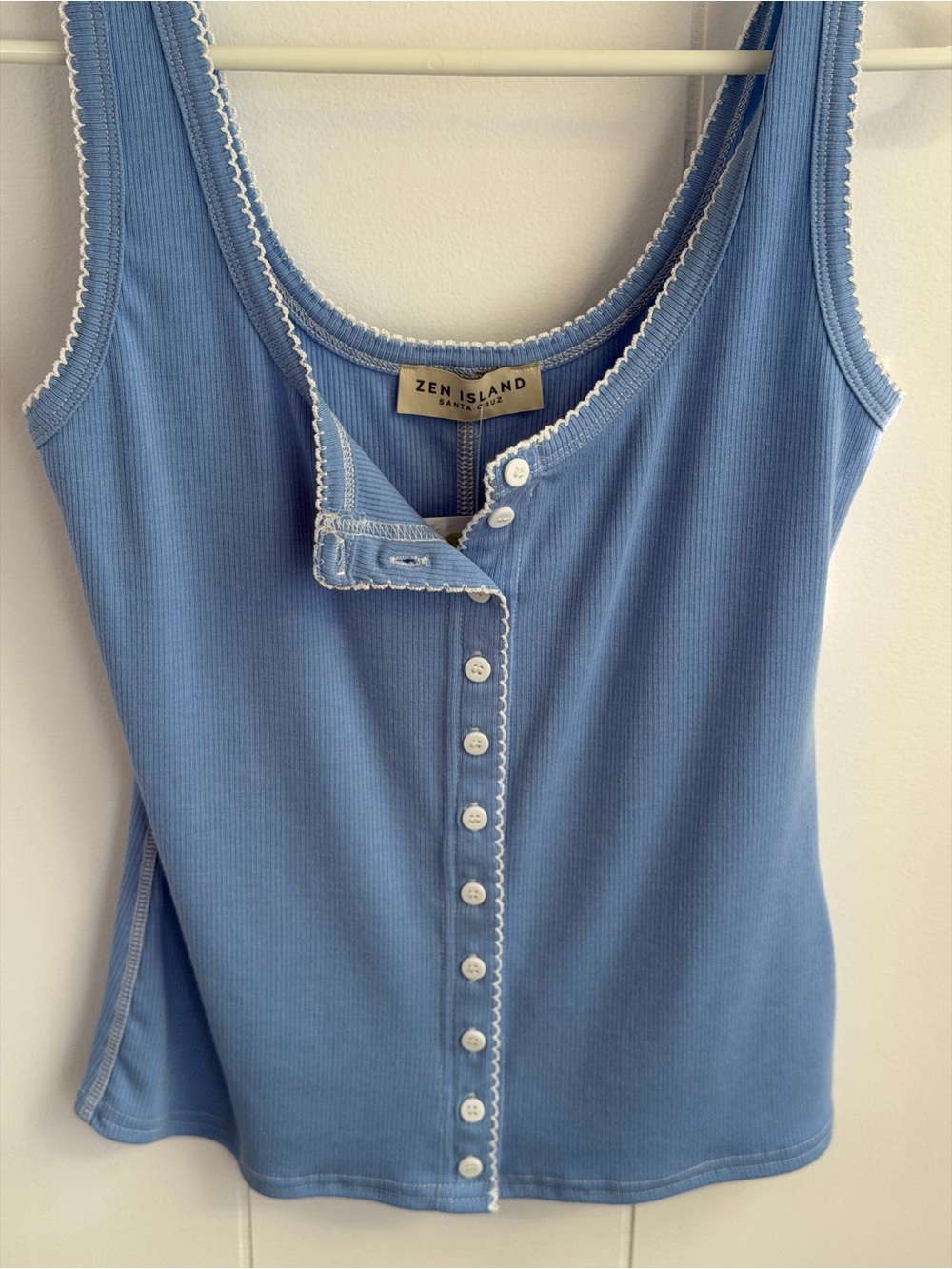 Powder Blue Ribbed Button-Front Tank - Picture 2 of 3